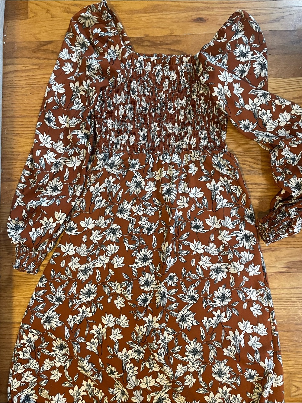 Rust Floral Smocked Dress
